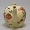 Creamware pottery teapot decorated with enamels over the glaze, circa 1770, possibly Cockpit Hill