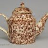 Small creamware pottery teapot decorated with Whieldon type colours under the glaze, circa 1780