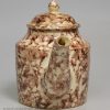 Small creamware pottery teapot decorated with Whieldon type colours under the glaze, circa 1780