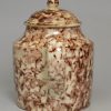 Small creamware pottery teapot decorated with Whieldon type colours under the glaze, circa 1780