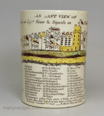 Liverpool-printed creamware pottery 'Bidston Hill' mug, circa 1793-97