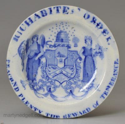 Small pearlware pottery cup plate for the temperance movement 'RICHARBITE ORDER', circa 1835