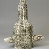 Pair of pearlware pottery greyhound head stirrup cups decorated with Whieldon type colours under the glaze, circa 1800