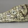 Pair of pearlware pottery greyhound head stirrup cups decorated with Whieldon type colours under the glaze, circa 1800