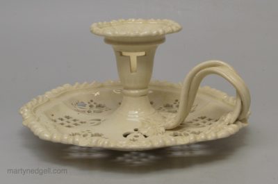 Creamware pottery pierced chamber stick, circa 1920