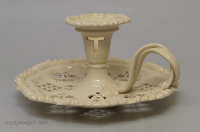Creamware pottery pierced chamber stick, circa 1920