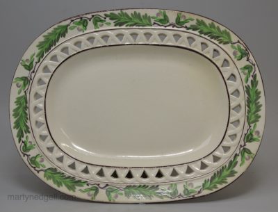 Creamware pottery stand pierced with a painted hops border, circa 1800 Davenport Pottery Staffordshire