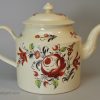 Creamware pottery teapot painted with overglaze enamels, circa 1780