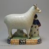 Pair of Yorkshire type prattware sheep with attendants, circa 1820