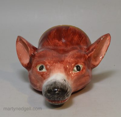 English porcelain fox head stirrup cup, circa 1830