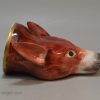 English porcelain fox head stirrup cup, circa 1830