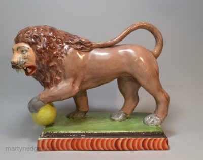 Staffordshire pearlware pottery Medici lion pearlware body with overglaze enamels, circa 1820