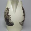 Large commemorative creamware pottery jug with prints of the Death of Wolfe and a navel battle, circa 1795