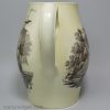 Large commemorative creamware pottery jug with prints of the Death of Wolfe and a navel battle, circa 1795