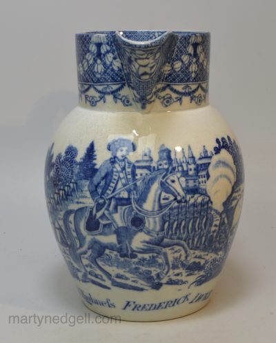 Commemorative pearlware pottery jug Fredrick Duke of York, circa 1798