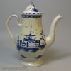 Small pearlware coffee pot decorated with blue under the glaze, circa 1790