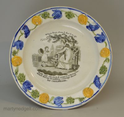Prattware pottery child's plate 'MY CHILDHOOD', circa 1820