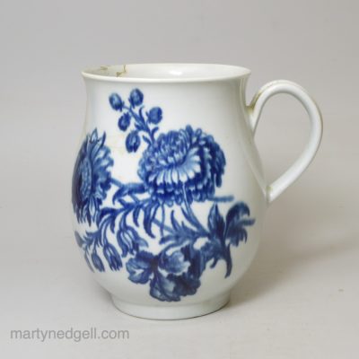 Worcester Porcelain bell shaped jug printed with flowers from the natural sprays group, circa 1775