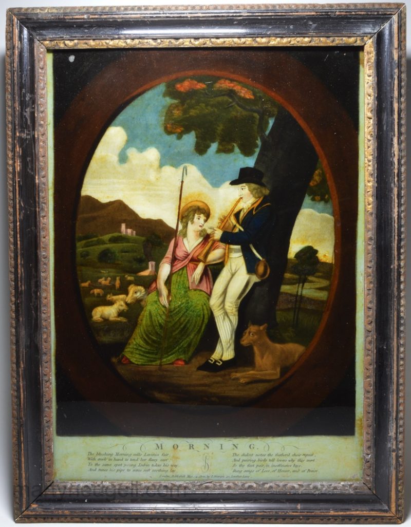 Reverse print on glass 'MORNING' London; Published March 24 1800 by P. Stampa, 30 Leather Lane