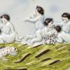 Large prattware pottery plaque moulded with classical figures, circa 1820