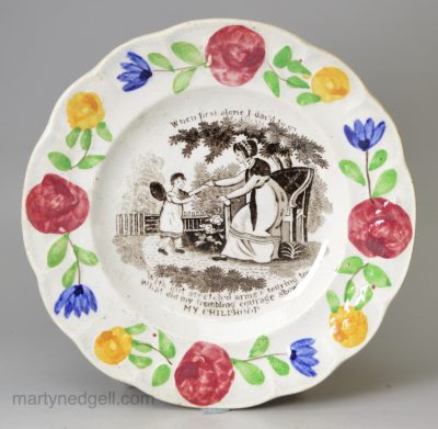 Pearlware pottery child's plate 'MY CHILDHOOD', circa 1840