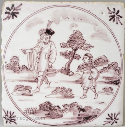 Bristol delft biblical tile, Abraham and Issac, circa 1750