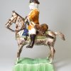 Staffordshire pottery figure of a Hussar on horseback decorated with enamels under the glaze, circa 1760