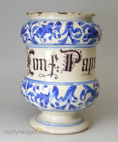 Savona tin glazed albarello, circa 1750