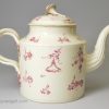 Creamware pottery teapot decorated with puce enamels, circa 1770