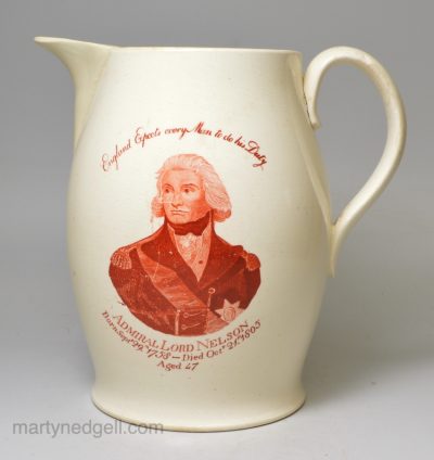 Commemorative creamware jug Nelson and Trafalgar, circa 1805