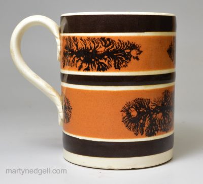 Mochaware mug, creamware pottery with dendritic decoration, circa 1820