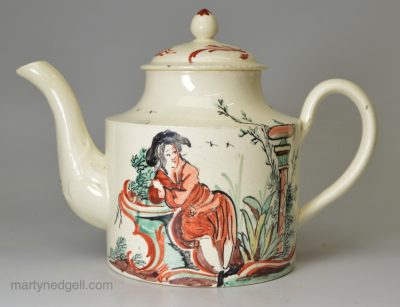 English creamware pottery teapot decorated in the Netherlands, circa 1780