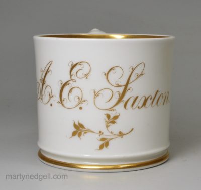 English porcelain mug 'A. E. Saxton', circa 1840