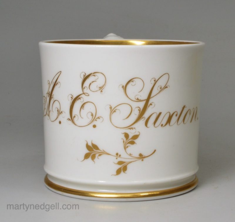 English porcelain mug 'A. E. Saxton', circa 1840