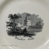 Small pearlware pottery plate decorated with a print of Windsor Castle and a pink lustre border, circa 1840