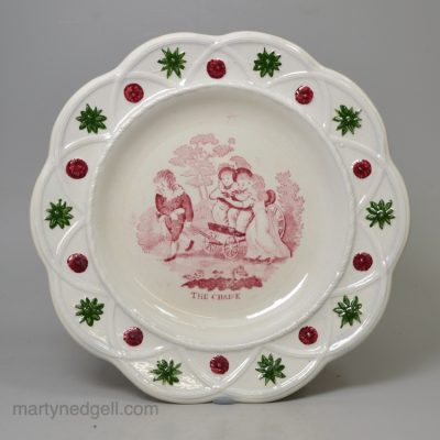 Pearlware pottery child's plate 'THE CHAISE', circa 1840