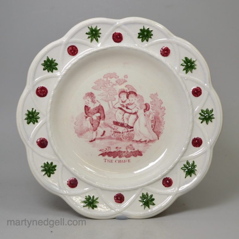 Pearlware pottery child's plate 'THE CHAISE', circa 1840