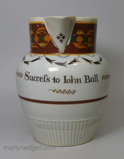 Prattware pottery jug 'Success to John Bull', circa 1810