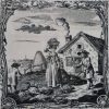 Liverpool delft tile decorated with a Sadler print of a farmyard scene, circa 1765