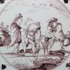 London delft biblical tile painted in manganese, Joseph put into a pit, circa 1750