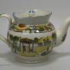 Pearlware pottery teapot decorated with Salopian type prints, circa 1820