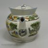 Pearlware pottery teapot decorated with Salopian type prints, circa 1820