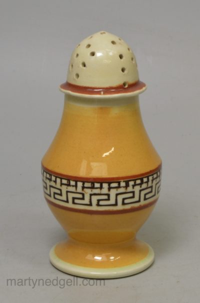 Mochaware pottery pepper pot, circa 1820