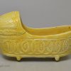 Canary yellow toy cradle with original linen mattress made probably by the first owner, circa 1820