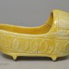 Canary yellow toy cradle with original linen mattress made probably by the first owner, circa 1820