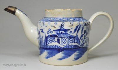 Pearlware pottery china glaze lidless teapot, circa 1800