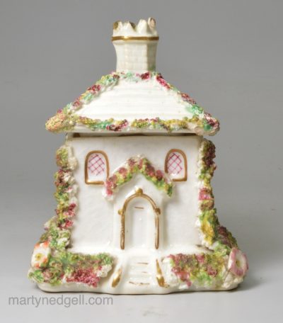 Staffordshire porcelain cottage pastille burner, circa 1840