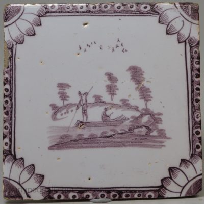 Bristol delft tile decorated in manganese, circa 1750