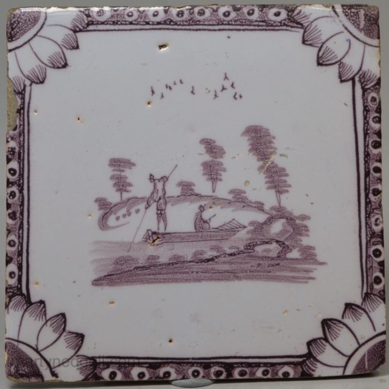 Bristol delft tile decorated in manganese, circa 1750