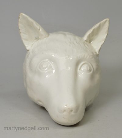 Pearlware pottery fox head stirrup cup, circa 1820